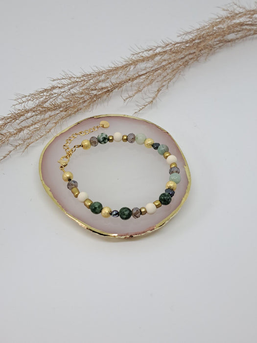 Armband skarn en zoetwaterparel (handgemaakt) - goud of zilveren stainless steel