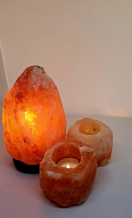 Prachtige set met Himalaya Zoutlamp & 2 waxinelichthouders (GRATIS VERZENDING)